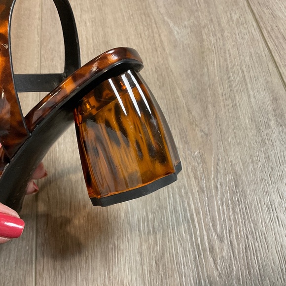 ZARA TRAFALUC  Tortoise Open Toe Heel Sandal Size 7.5 EU 38 - Picture 4 of 6